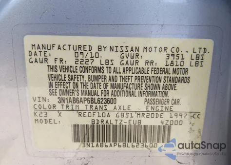 2011 Nissan Sentra 2.0Sr from USA, damaged, VIN 3N1AB6AP6BL623600